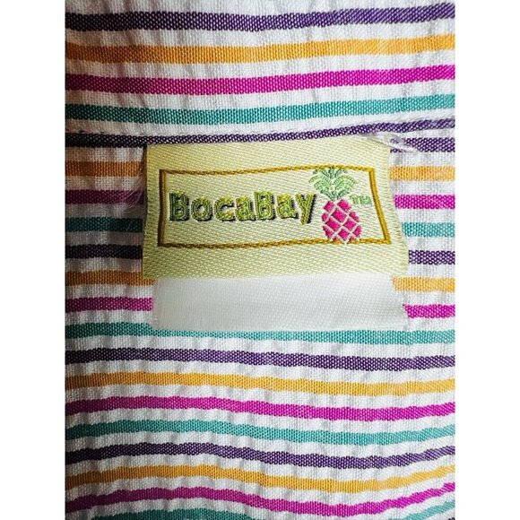 Boca Bay Button Up Shirt Blouse Short Sleeve Seersucker Pink Stripe Women’s - Picture 2 of 10